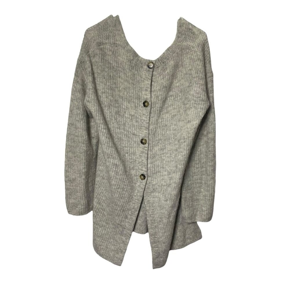 POINT SUR J.Crew Gray Open Back Sweater Buttons Women’s M Alpaca Gray - Picture 3 of 9